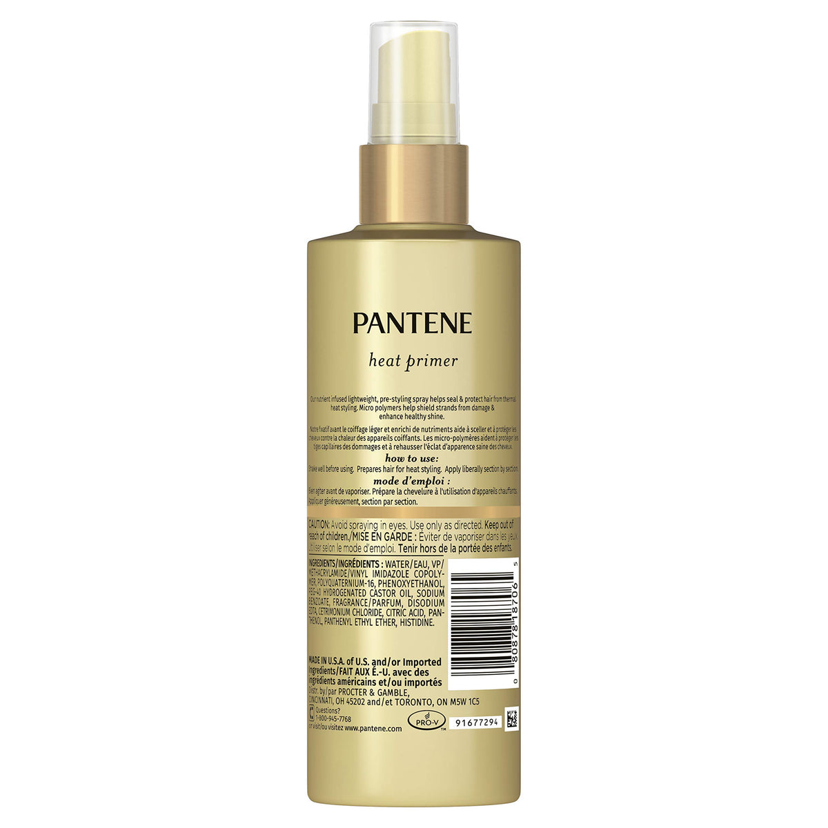 Pantene Pro-V spray nozzle ready to apply lightweight heat shield.