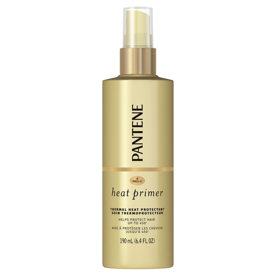 Pantene Nutrient Boost bottle close-up for reliable heat protection during styling.