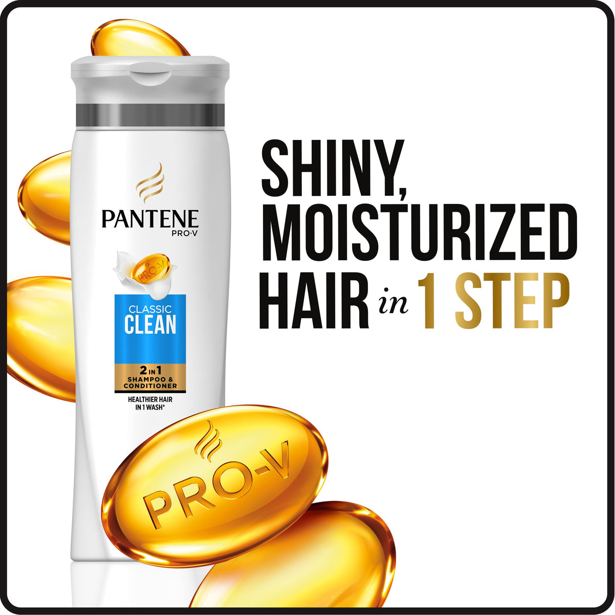 Pantene Pro-V Classic Clean 2In1 after-use hair shine and healthy appearance.