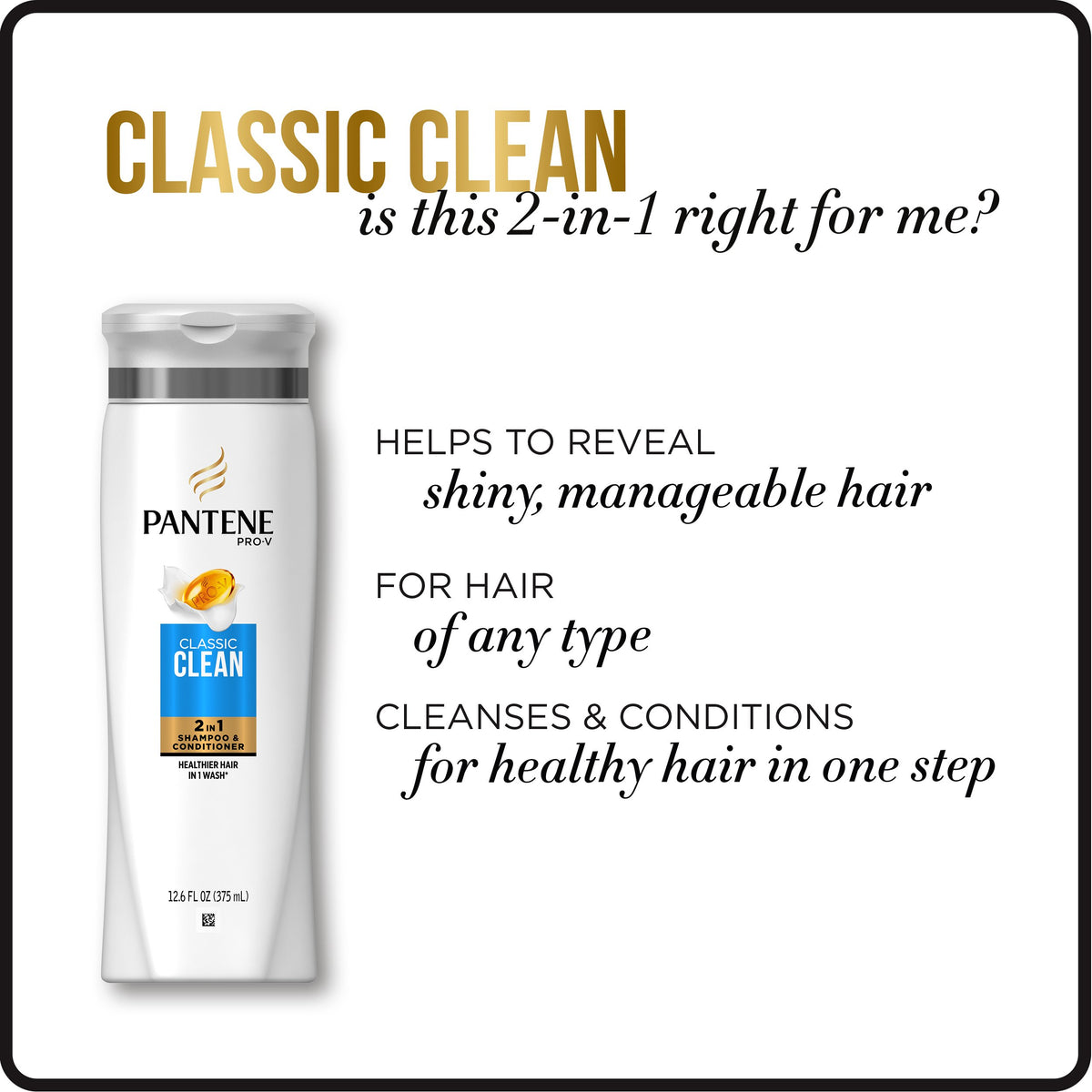 Pantene Pro-V Classic Clean 2In1 packaging featuring a large 30.4 oz bottle.