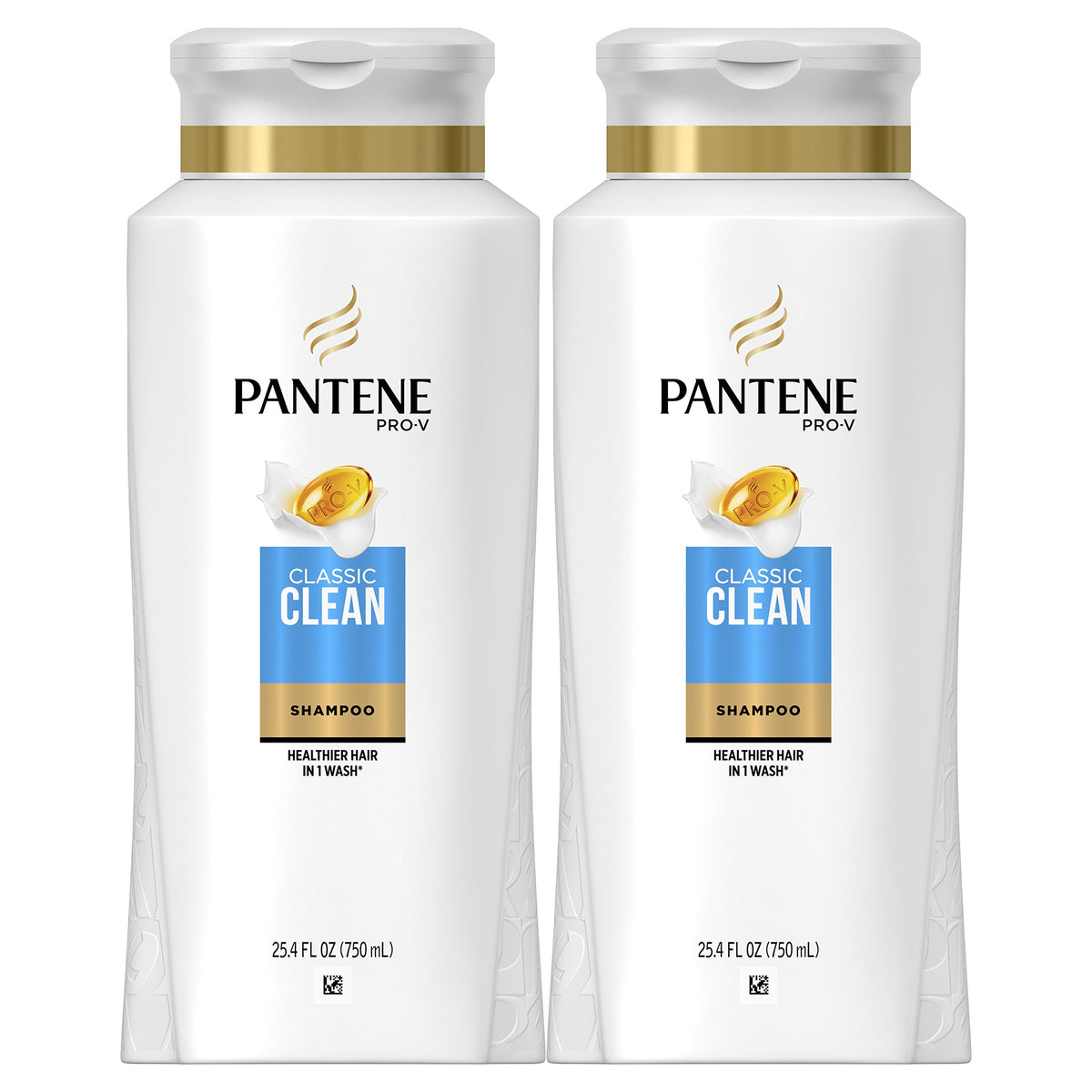 Pantene Pro-V Classic Clean shampoo bottle front view; promotes shine and manageability.