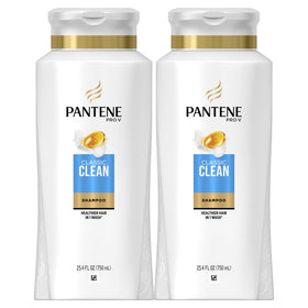 Pantene Pro-V Classic Clean shampoo bottle front view; promotes shine and manageability.