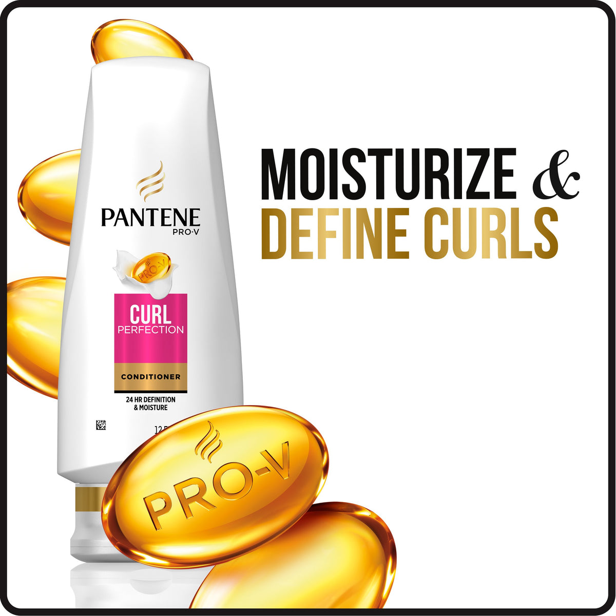 Pantene Pro-V Curl Perfection Conditioner after-use image displaying smooth, defined curls.
