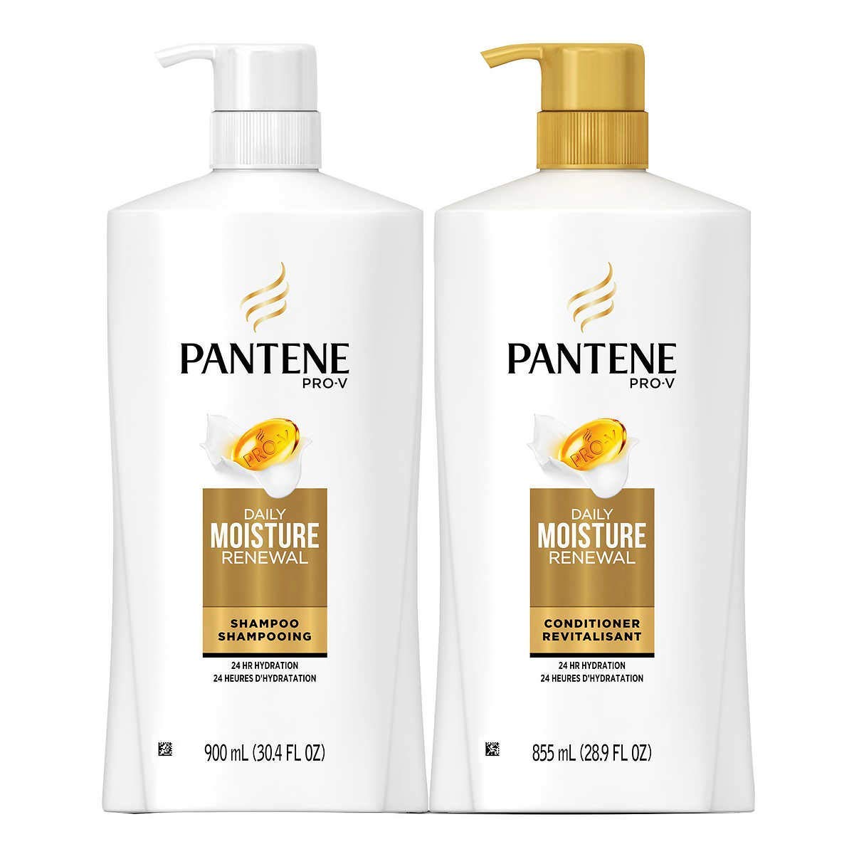 Pantene Pro-V Daily Moisture Renewal set bottles for silky hair and easy detangling.