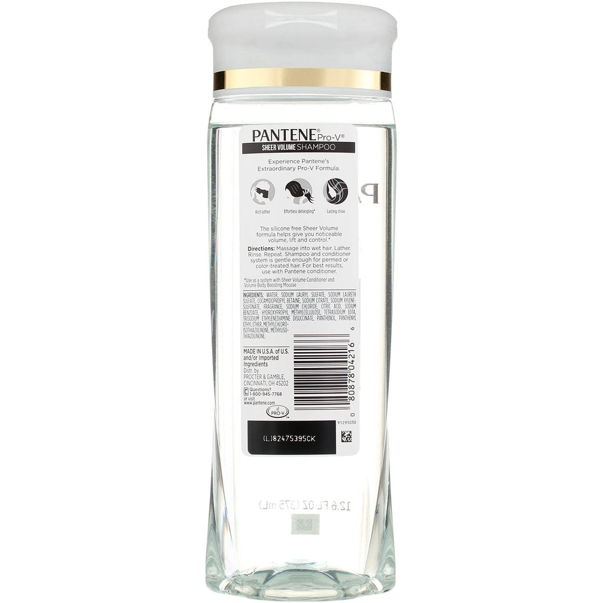 Pantene Pro-V Sheer Volume shampoo with liquid formula for even distribution.