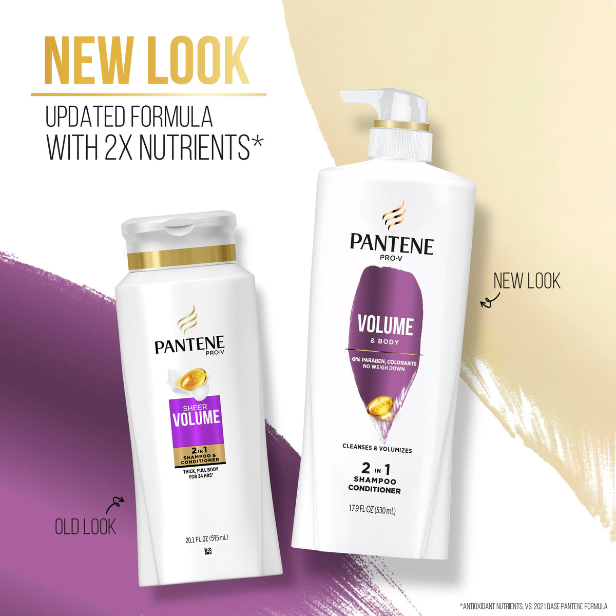 Pantene Pro-V Volume & Body 2-in-1 lather-foam captures rich cleansing.