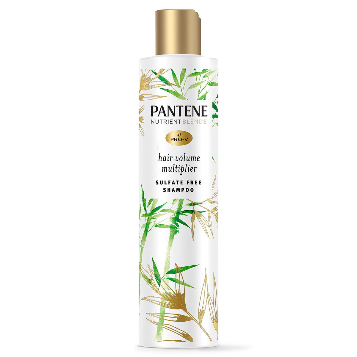 Pantene sulfate-free bamboo bottle showing gentle cleansing and volume boost.
