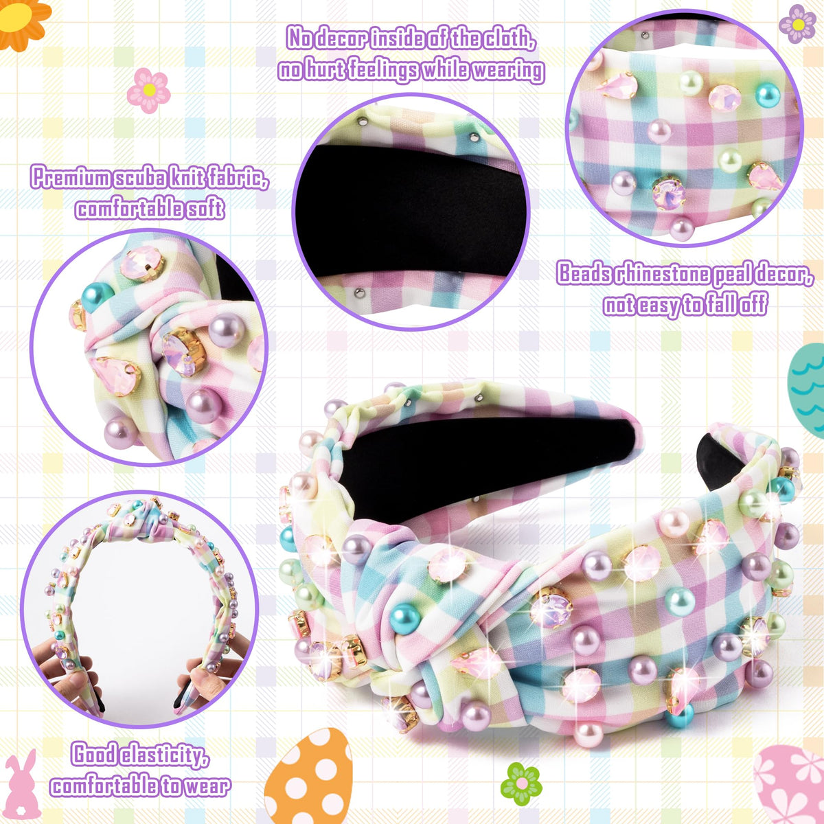 Pantide Easter headband plaid pattern enhances spring styling
