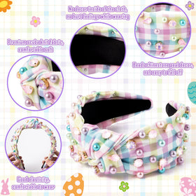 Pantide Easter headband plaid pattern enhances spring styling