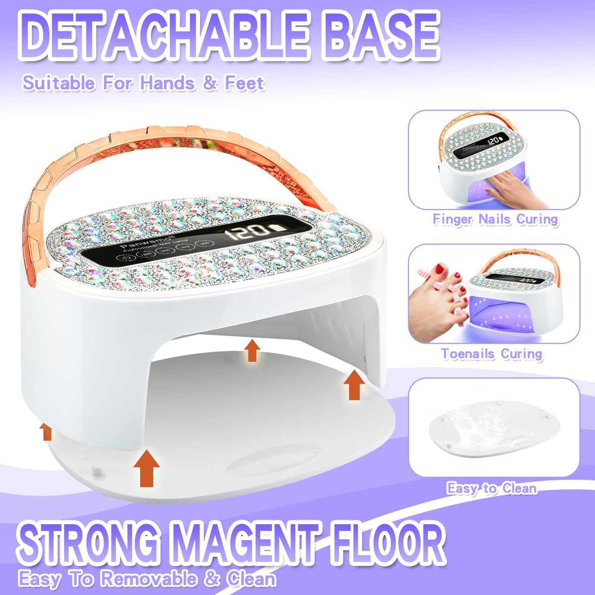 Panwamo UV LED Nail Lamp with detachable base for quick cleaning.