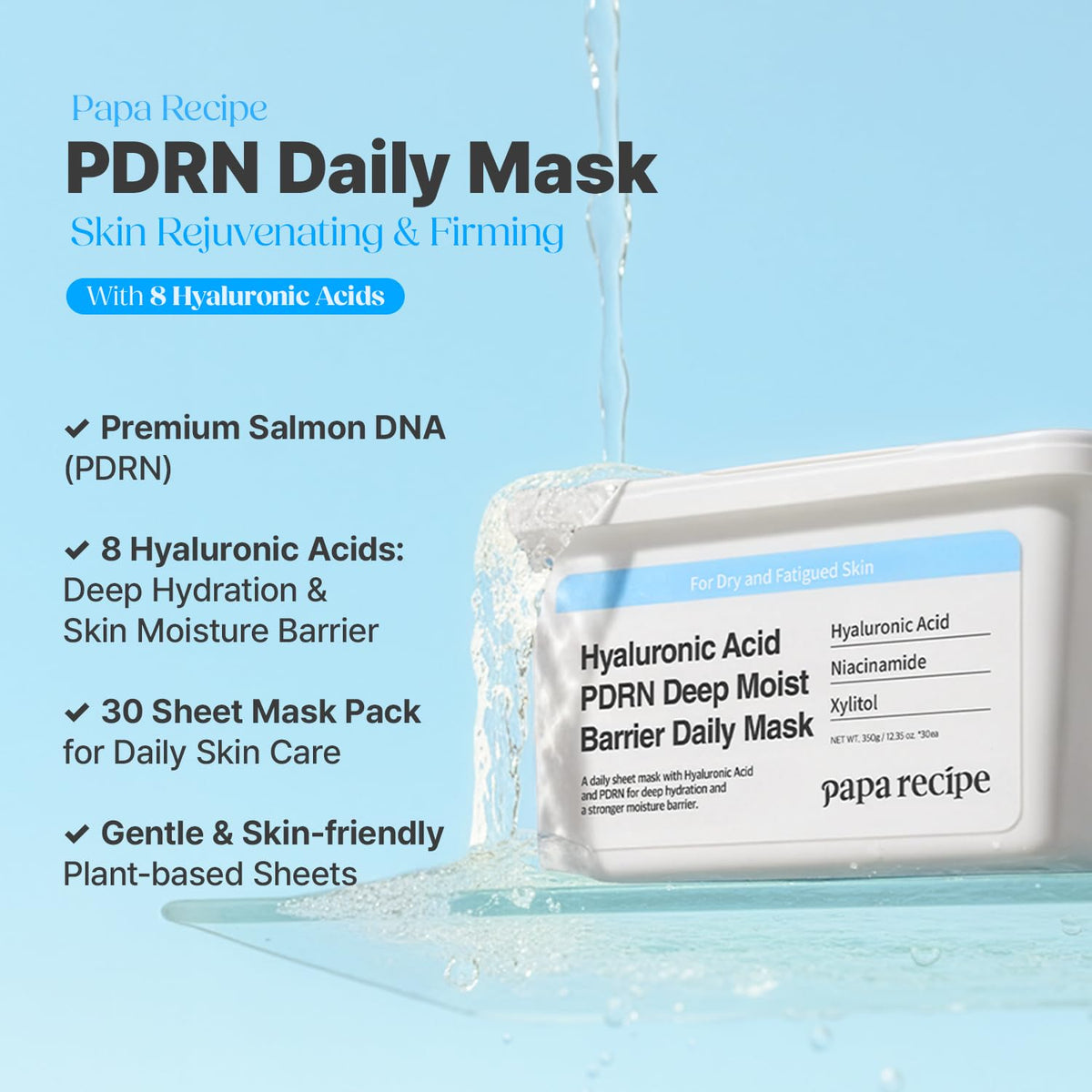 Papa Recipe Hyaluronic Acid PDRN Daily Mask sheets outside box ready