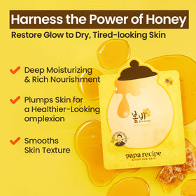 Papa Recipe Bombee Honey Mask Pack sheets—ten sheets for a convenient hydration routine.