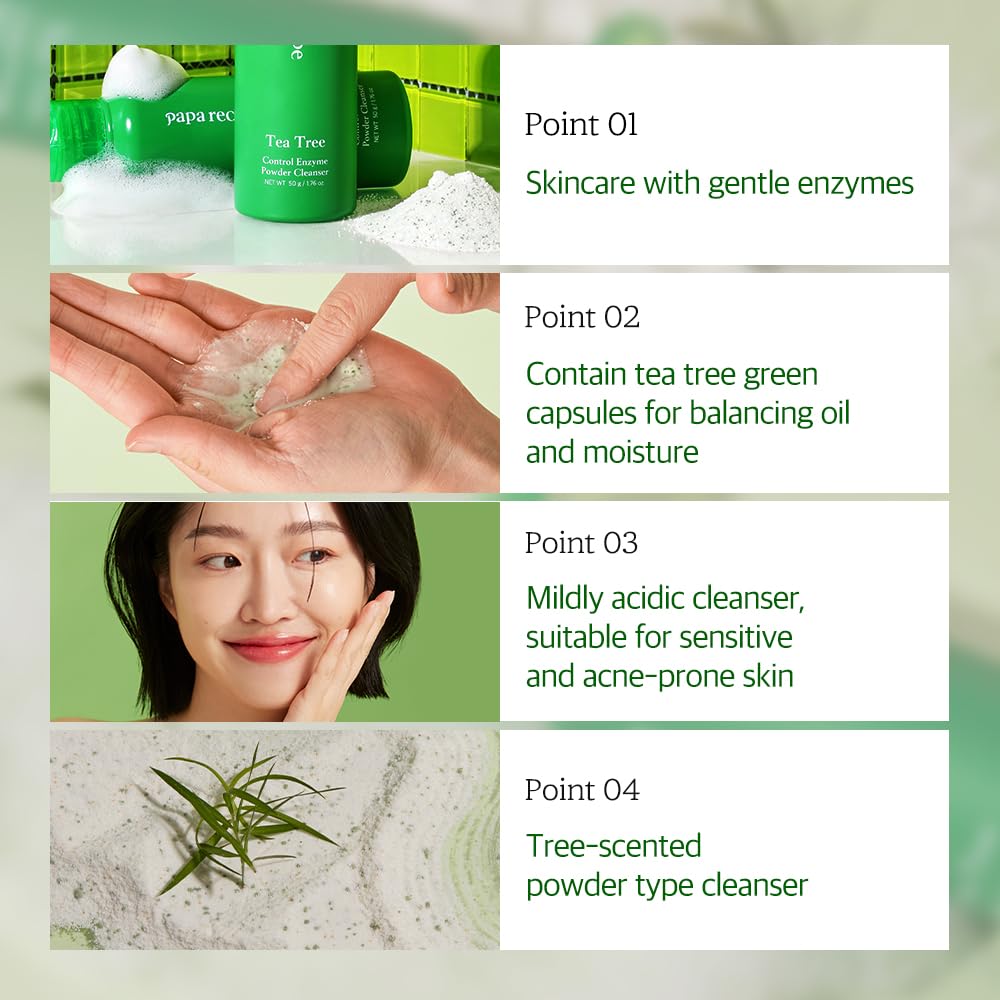 Applying Papa Recipe Tea Tree Enzyme Cleansing Powder for a refreshed, balanced cleanse