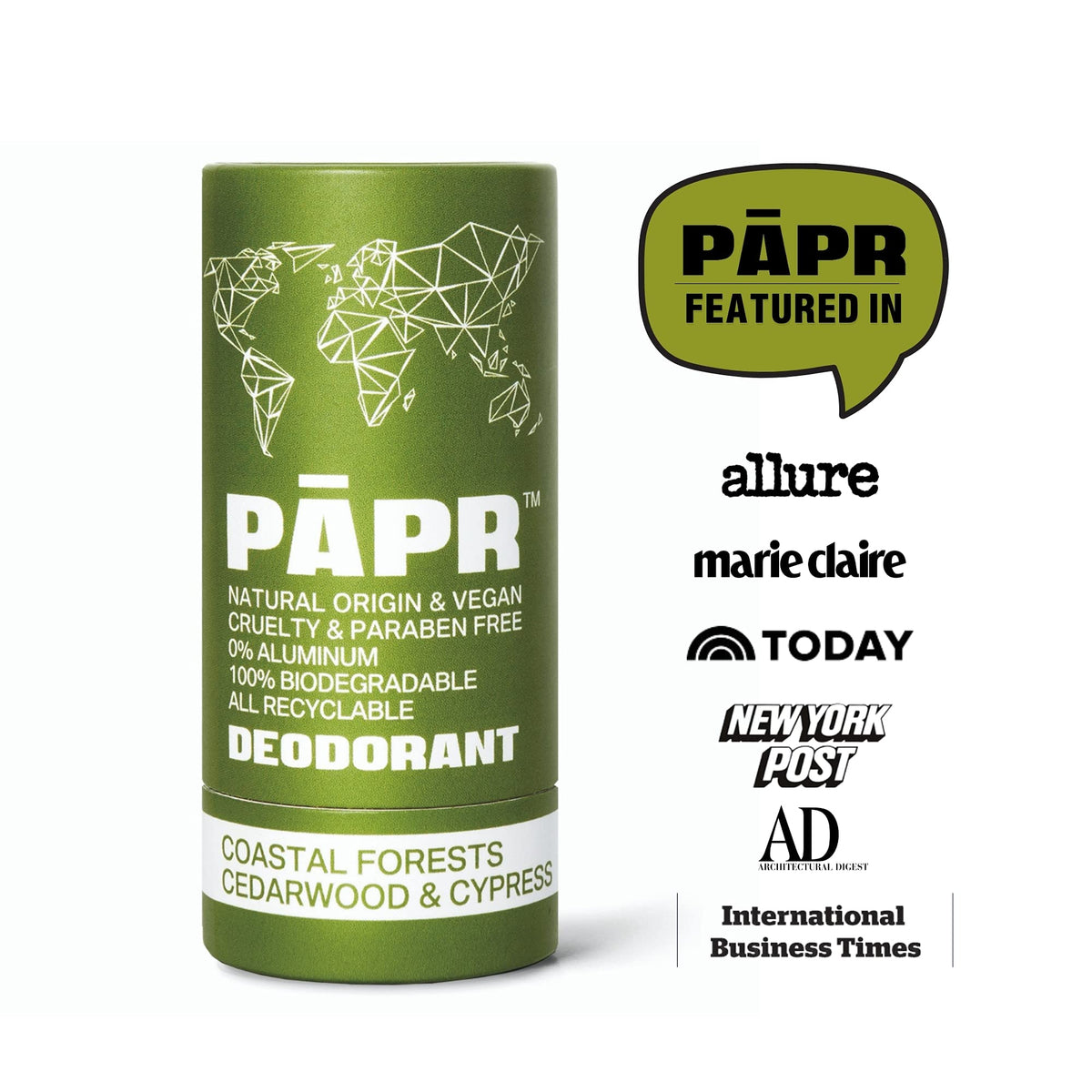 PĀPR carbon-neutral and cruelty-free deodorant packaging.