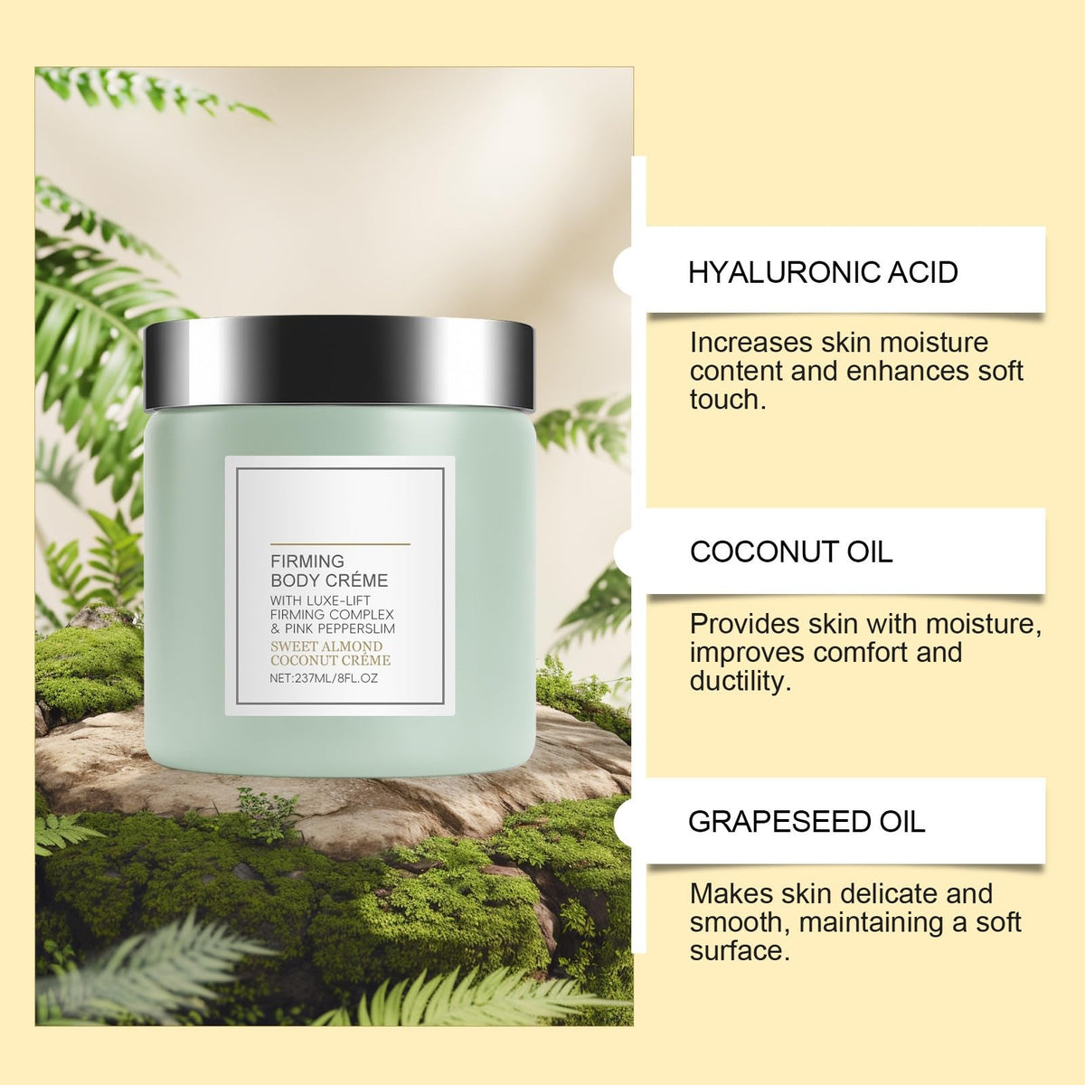 PAQIMAN Champagne Lift Firming Cream jar shows nourishing formula supporting elasticity.