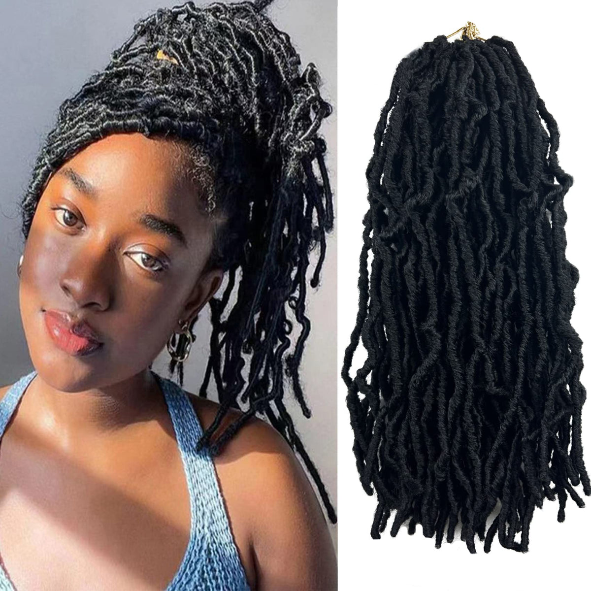 Paraglame short faux locs 14in natural black for lightweight, natural-looking fullness.
