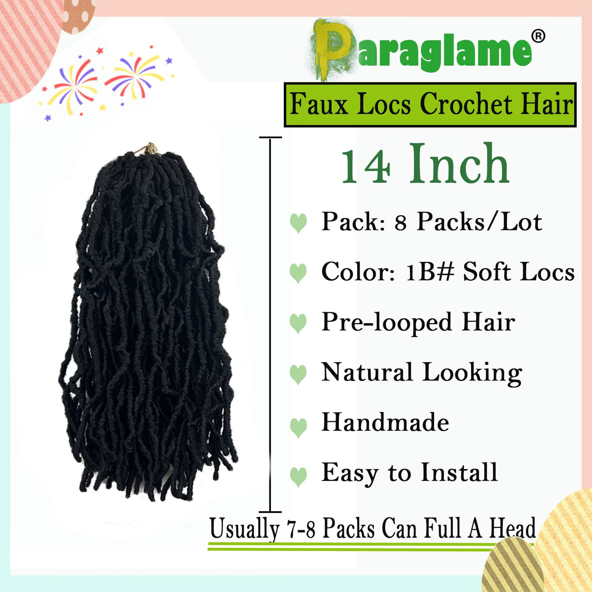 Paraglame soft locs 14in 8-pack provide long-lasting fullness with light, comfortable wear.