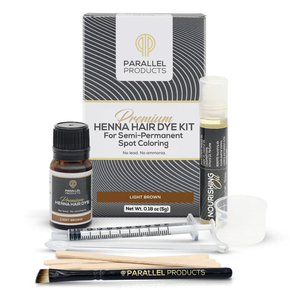 Parallel Products spot color henna kit with 5-gram dye for precise gray coverage.