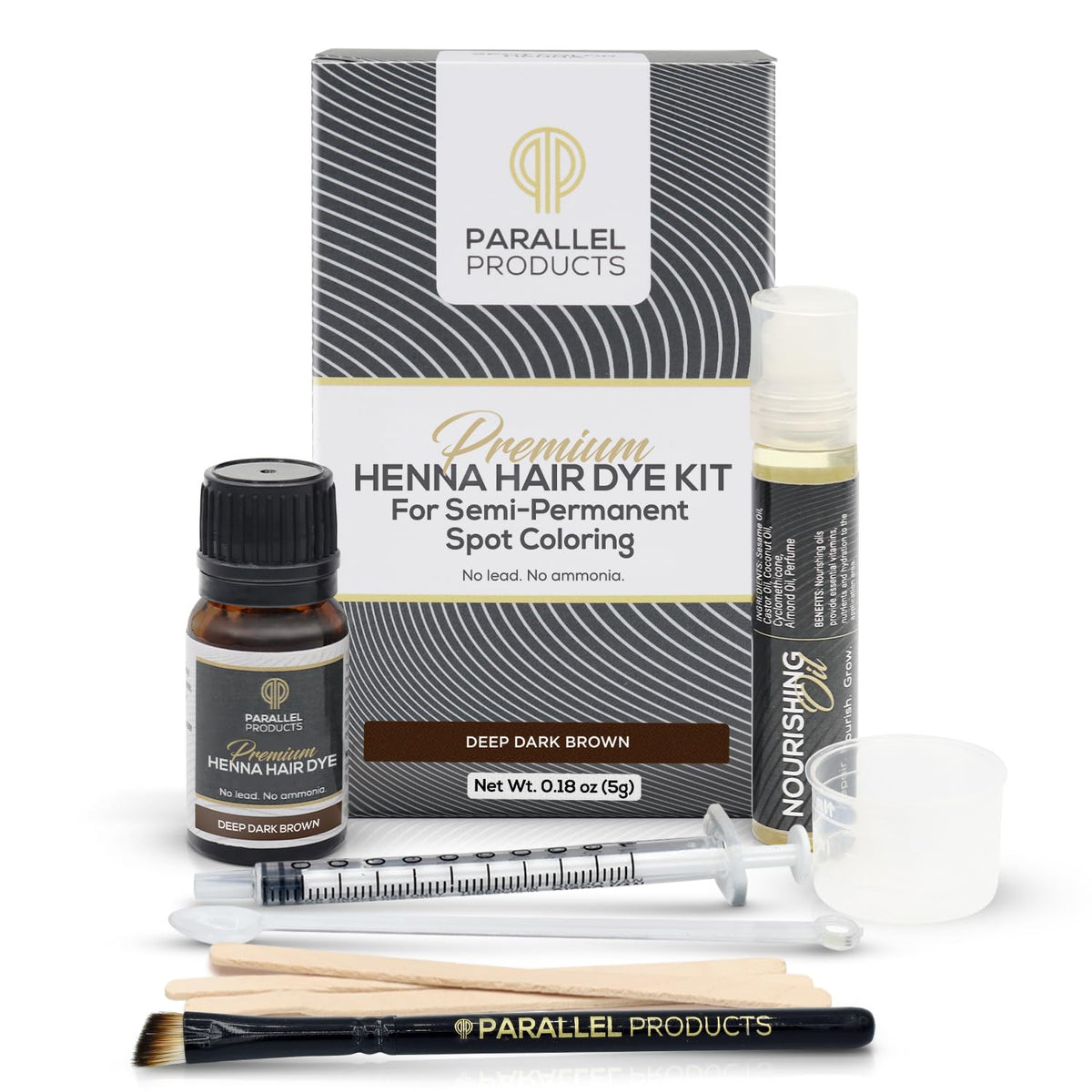 Parallel Products Spot Color Henna Kit box contents for easy at-home touch ups.