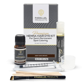 Parallel Products Spot Color Henna Kit box contents for easy at-home touch ups.