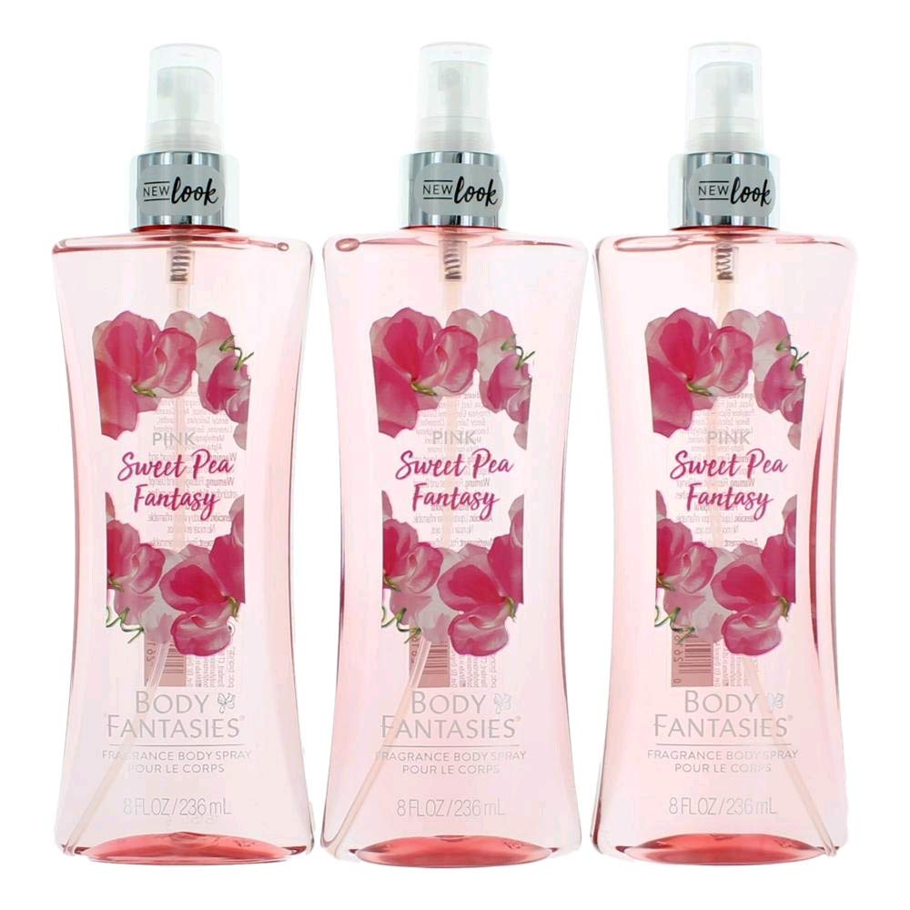 Parfums De Coeur Pink Sweet Pea Fantasy 3-pack bottle for versatile daily fragrance.
