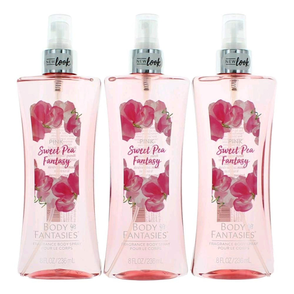 Parfums De Coeur Pink Sweet Pea Fantasy 3-pack bottle for versatile daily fragrance.