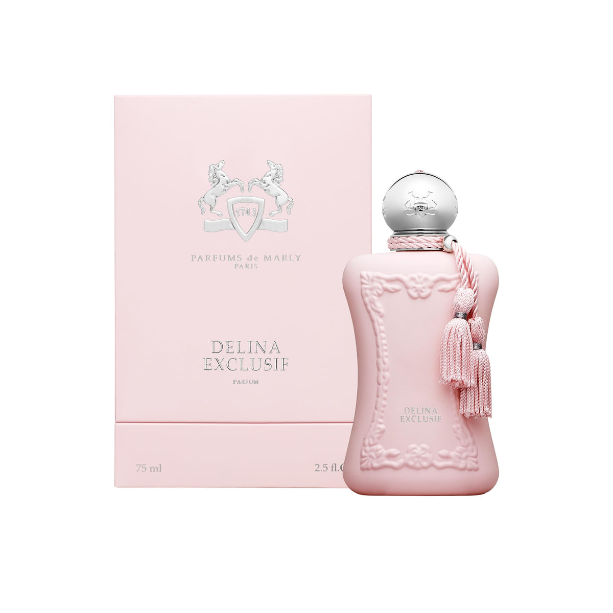 Parfums de Marly Delina Exclusif 75mL bottle on display.