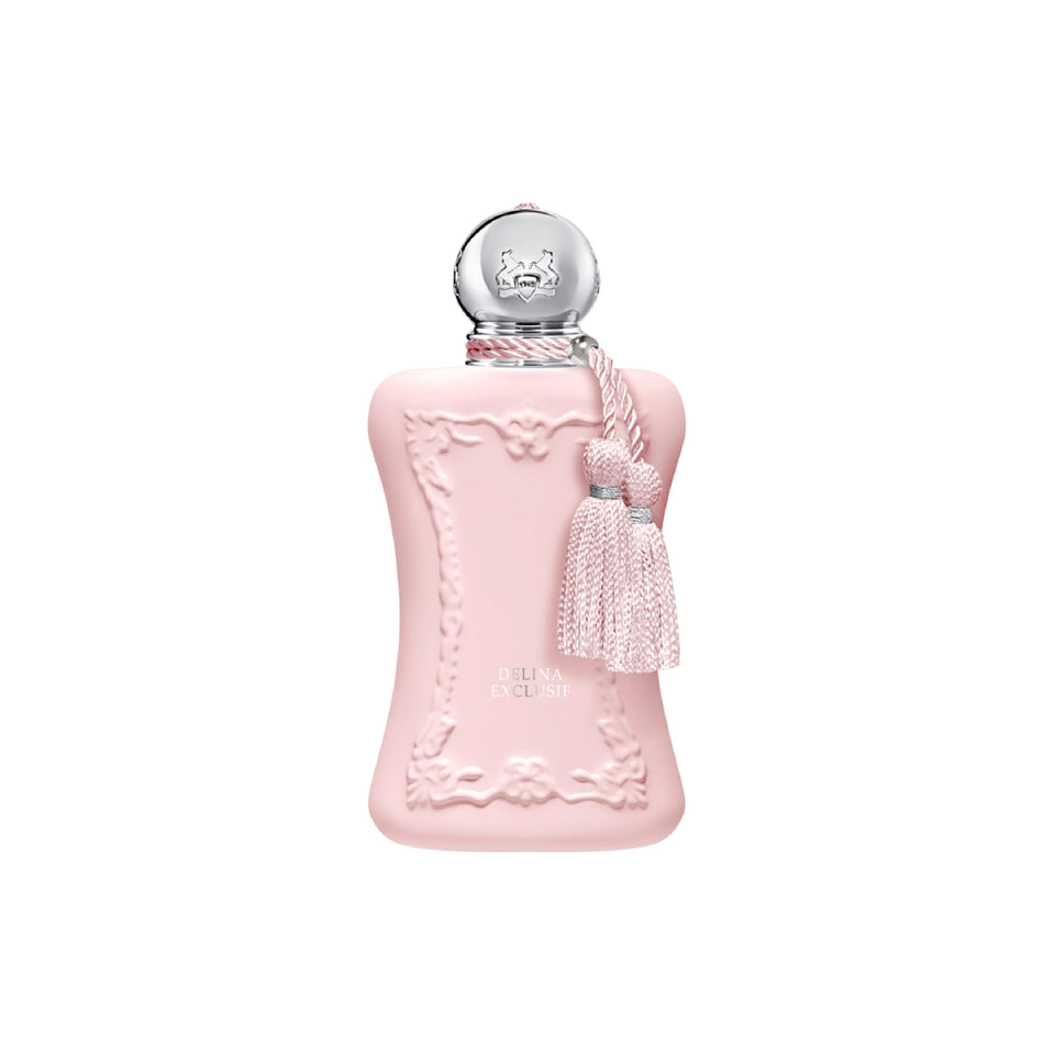 Parfums de Marly Delina Exclusif bottle close-up for refined evening wear.