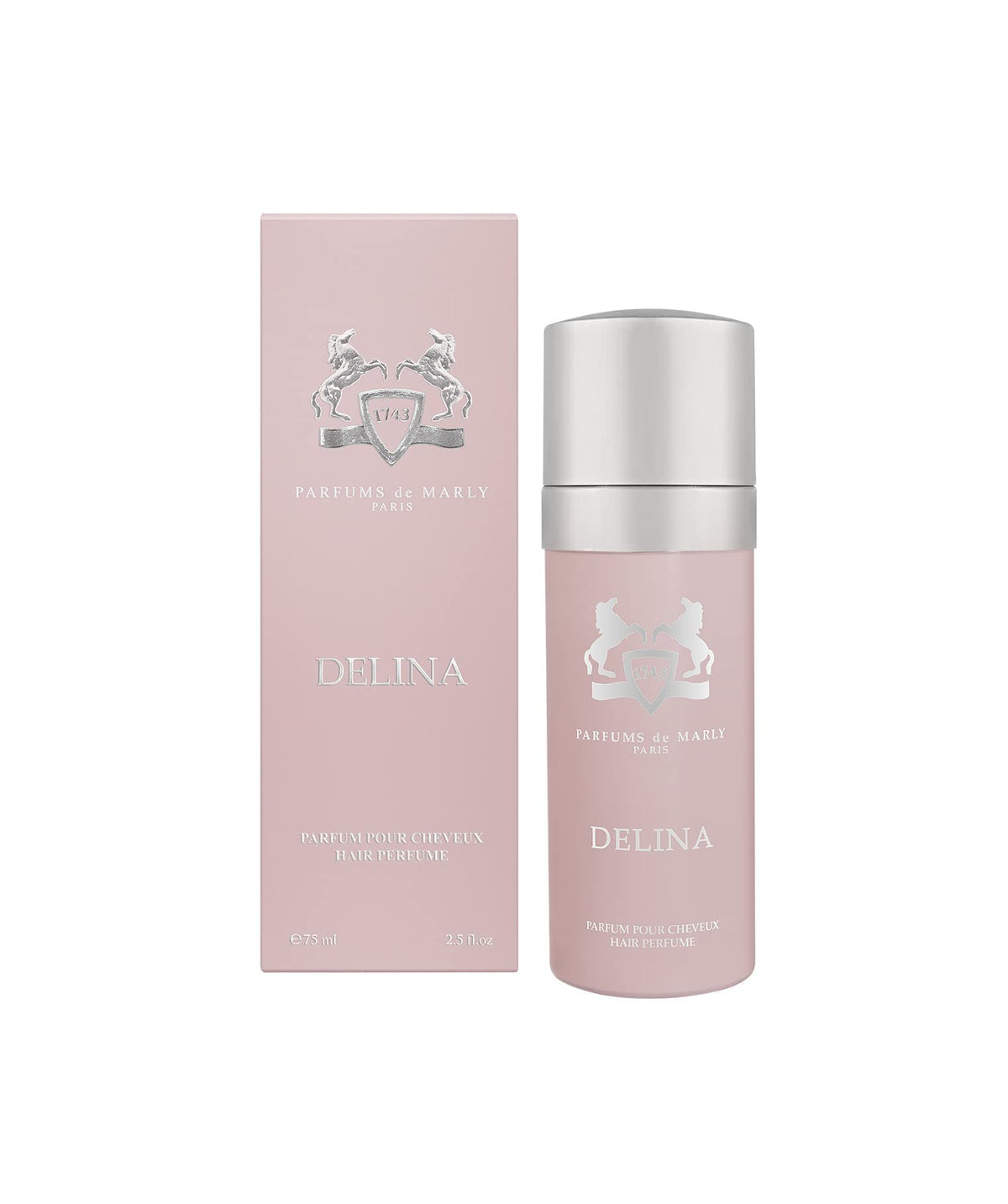 Parfums de Marly Delina Hair Mist application showing light spray for easy styling
