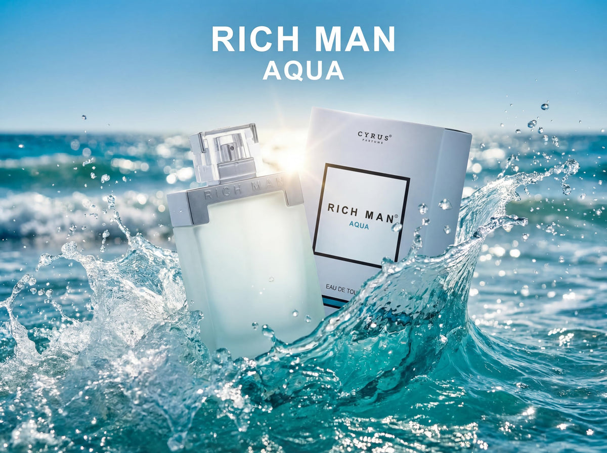 Paris Bleu Rich Man Aqua 3.3 EDT box packaging, gift-ready for him.