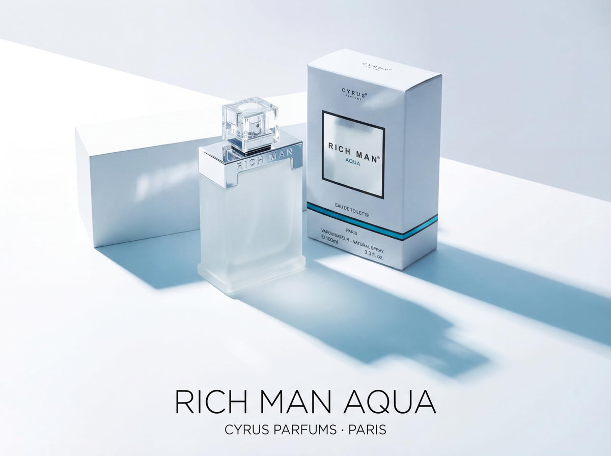 Paris Bleu Rich Man Aqua 3.3 EDT cap close-up, sleek design for confident daily wear.