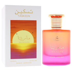 Paris Corner Taskeen Marina Tropical EDP bottle close-up highlights fresh notes.