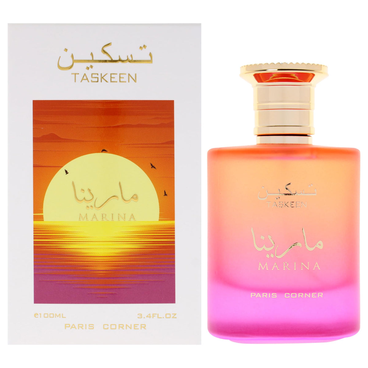 Paris Corner Taskeen Marina Tropical EDP bottle front view for daily wear.