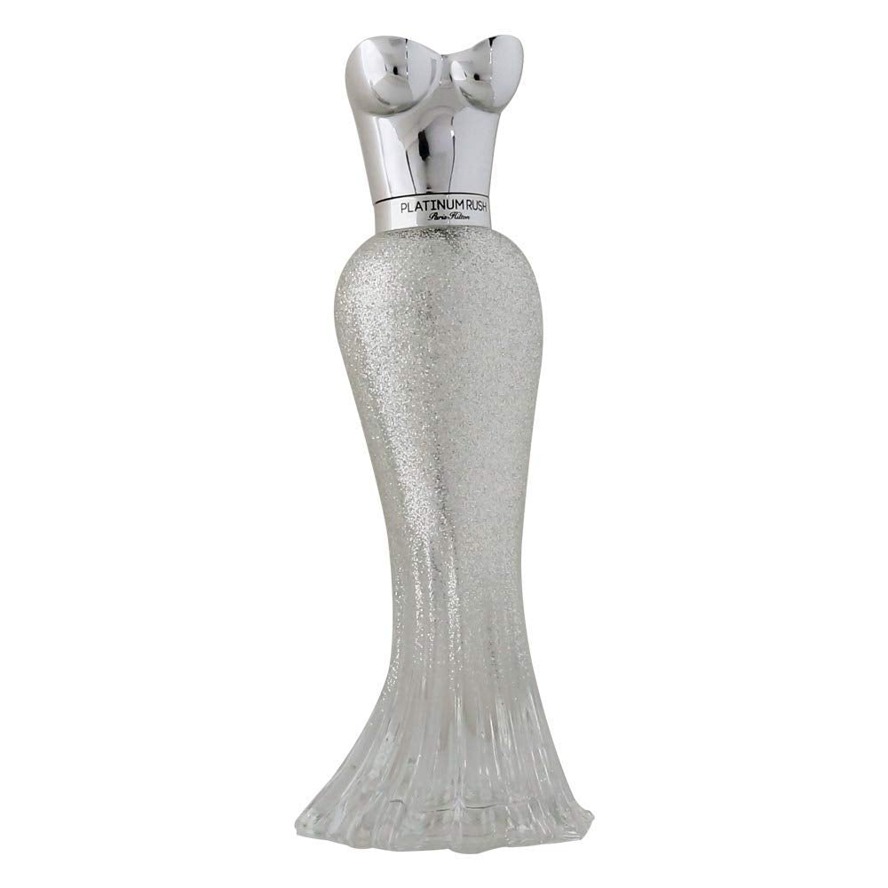 Paris Hilton Platinum Rush bottle front, a glamorous everyday fragrance for confidence.