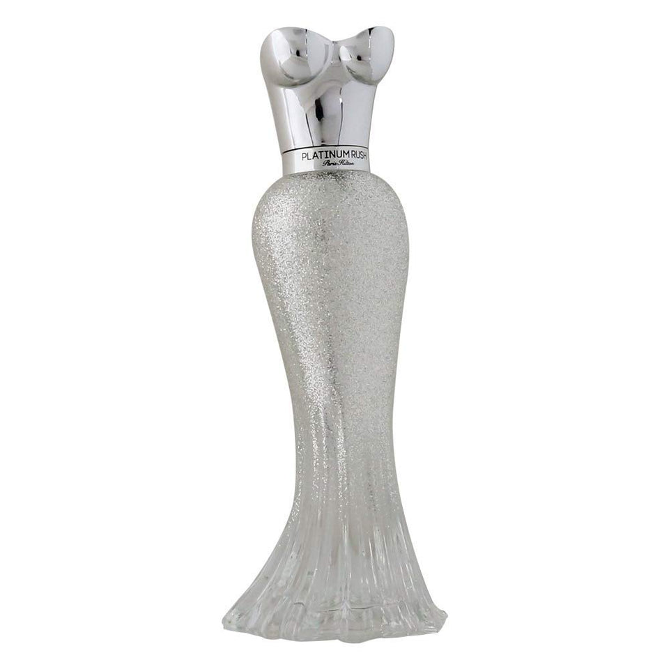 Paris Hilton Platinum Rush bottle front, a glamorous everyday fragrance for confidence.