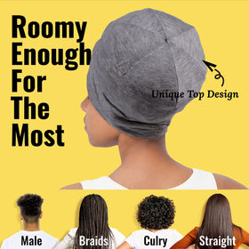 PARISBELLA protects braids and curls with satin-friendly cap.