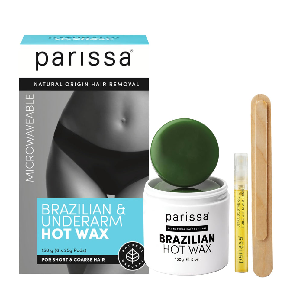 Parissa bikini wax kit setup visual: convenient at-home grooming for bikini care.