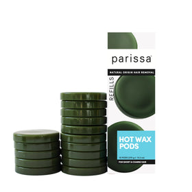 Parissa hard wax refill pods packaging, convenient for refillable wax warmers.