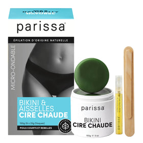 Parissa no-strip wax application close-up demonstrates precise, mess-free bikini waxing at home.