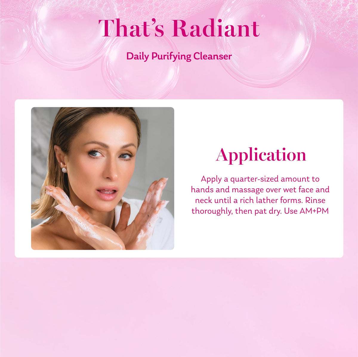 Parívie That’s Radiant daily-cleanse steps highlight compatibility with a full routine