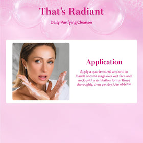 Parívie That’s Radiant daily-cleanse steps highlight compatibility with a full routine