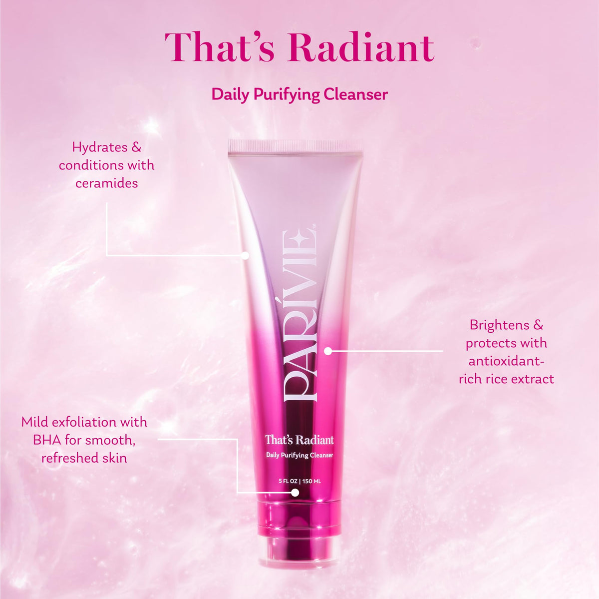 Parívie That’s Radiant makeup-removal action demonstrates efficient cleansing without rubbing