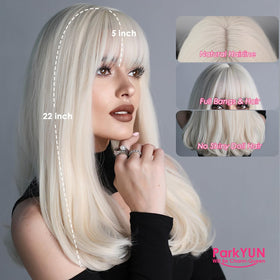 Park Yun long platinum blonde wig bangs close-up reveals smooth texture