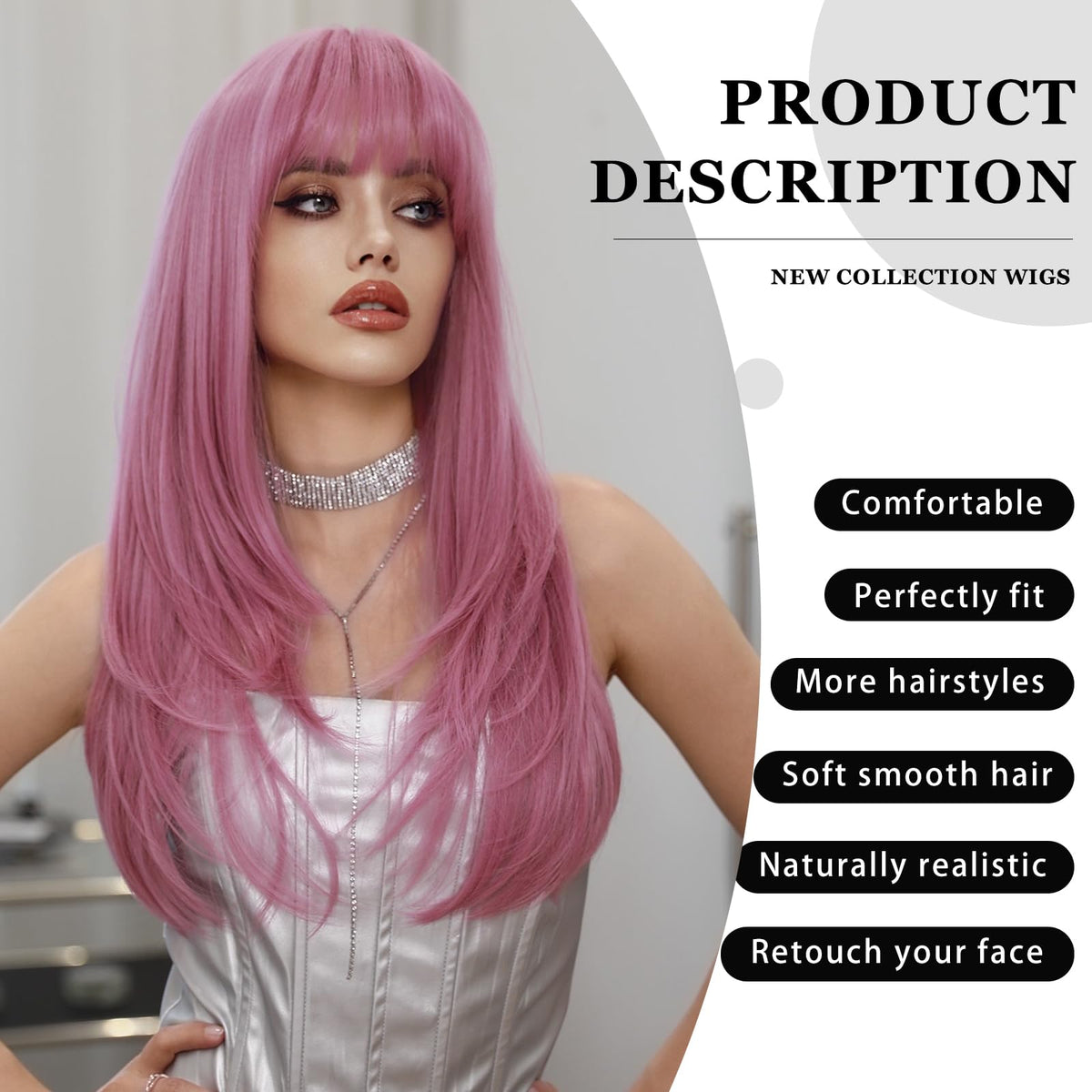 Close-up of PARK YUN pastel pink bangs and layers for versatile styling