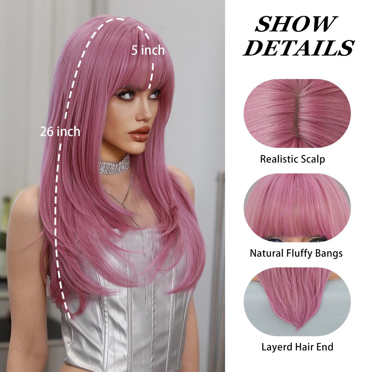 PARK YUN rose-gold wig side view showing length and shine