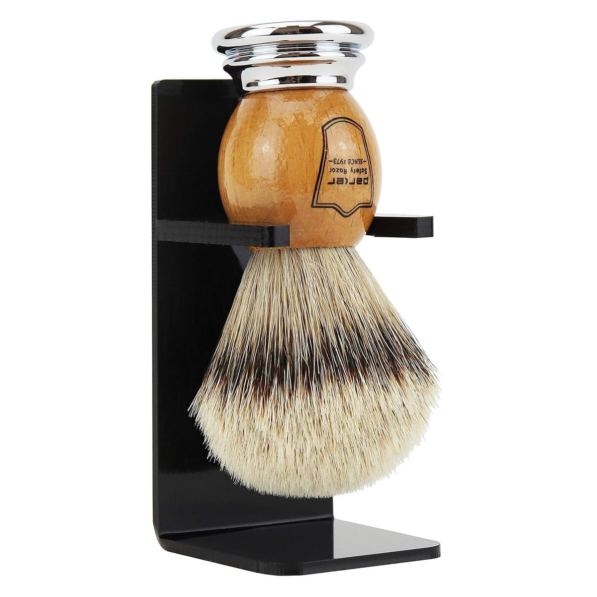 Parker 22mm knot long loft brush provides rich lather and water retention for bowl, mug, or face.