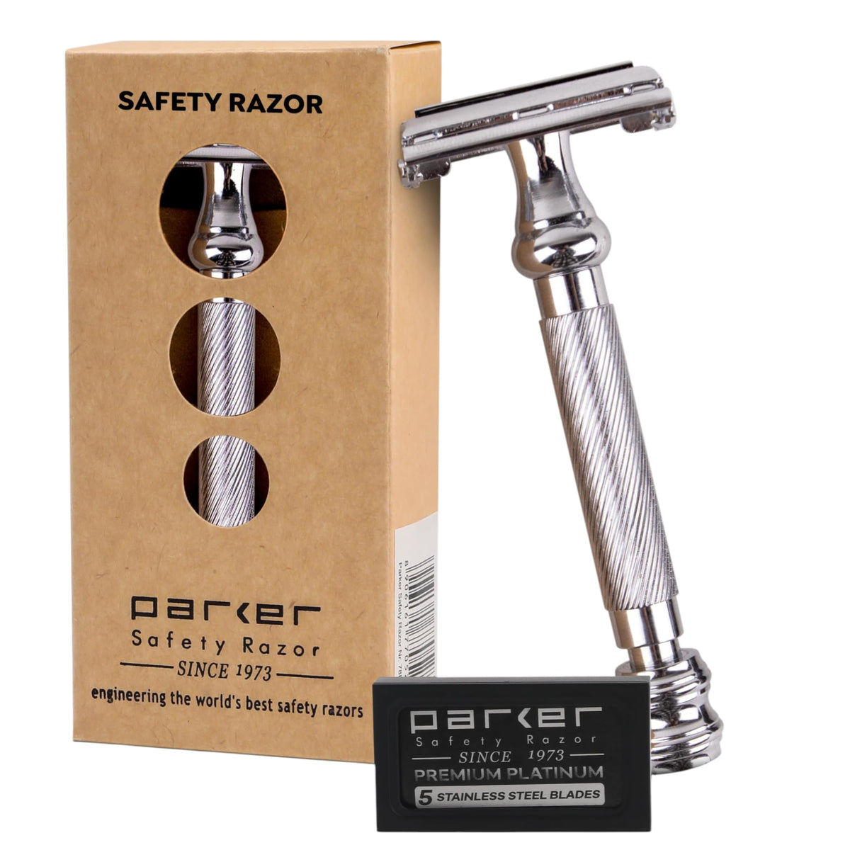 Parker 99R chrome long-handle safety razor for precise, irritation-free shaving.