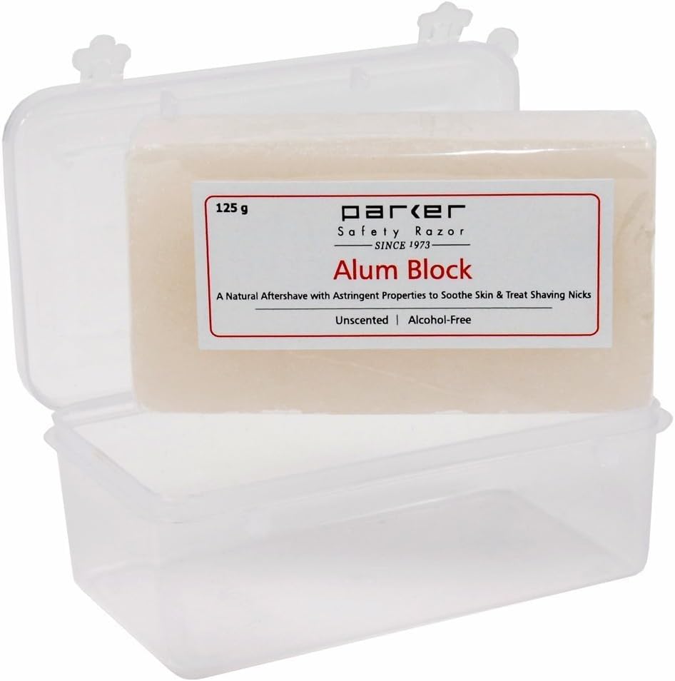 Parker alum block aftershave use showing natural antiseptic action.