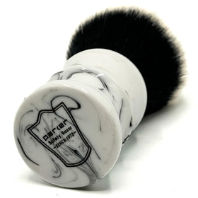Parker Arctic Storm marble white and black handle held securely for comfortable lathering.