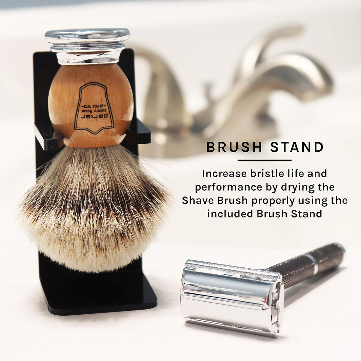 Parker brush care tip: hang to dry after use to extend bristle life.